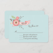 青かわいらしとサンゴフローラ結婚式RSVPカード 出欠カード (正面/裏面)