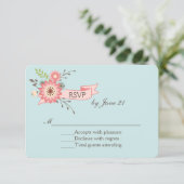 青かわいらしとサンゴフローラ結婚式RSVPカード 出欠カード (スタンド正面)
