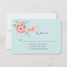 青かわいらしとサンゴフローラ結婚式RSVPカード 出欠カード