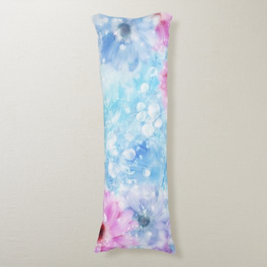 青かわいらしとピンクの抽象芸術フローラ ボディピロー (正面縦)