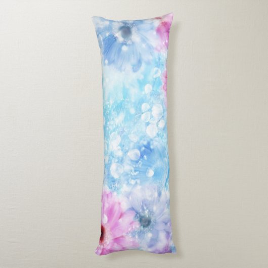 青かわいらしとピンクの抽象芸術フローラ ボディピロー (裏面 (縦))