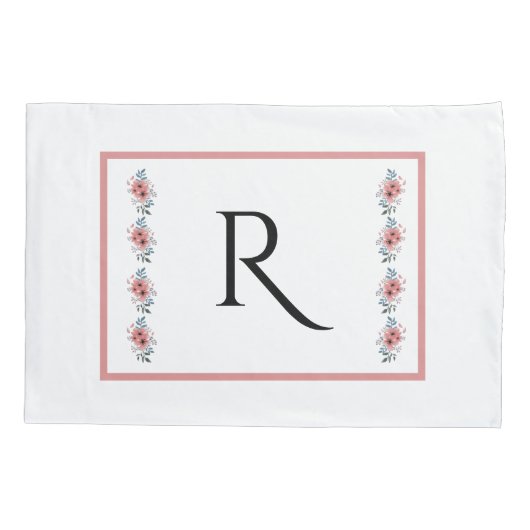 青かわいらしとピンクの枕モノグラムのケースセット 枕カバー (裏面-左)