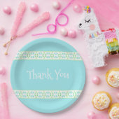 青かわいらしとライムがパターン（の模様が）あるありがとう ペーパープレート (パーティー)