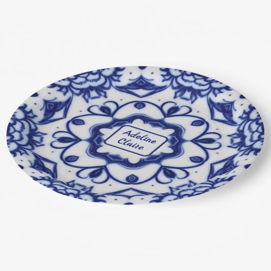 青かわいらしと白のアフタヌーンティー – 名前/文字 ペーパープレート (アングル)