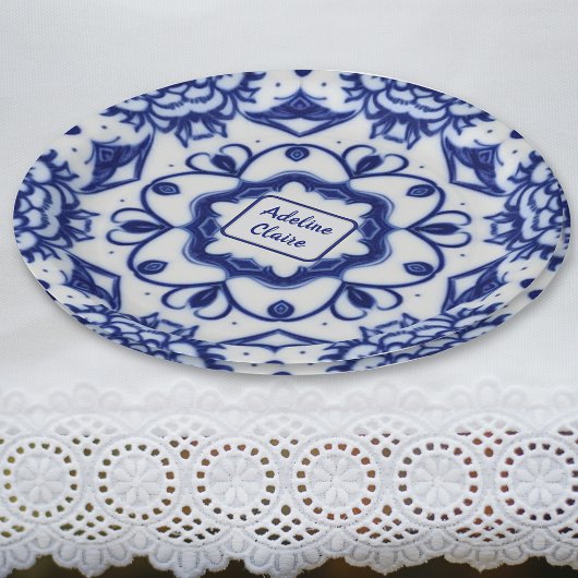 青かわいらしと白のアフタヌーンティー – 名前/文字 ペーパープレート