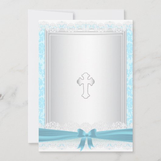 青かわいらしと白のサテンバプテスマ/《キリスト教》洗礼式や命名式 招待状 (裏面)