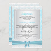 青かわいらしと白のサテンバプテスマ/《キリスト教》洗礼式や命名式 招待状 (正面/裏面)