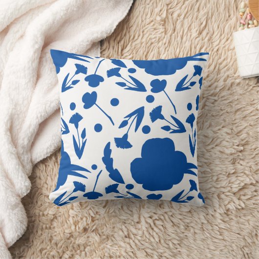 青かわいらしと白のフローラ クッション (ブランケット)