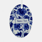 青かわいらしと白の花の絵画文字-カスタム メタルオーナメント (正面右)