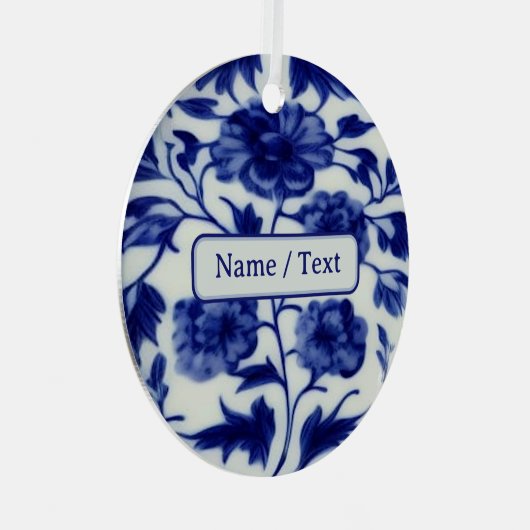 青かわいらしと白の花の絵画文字-カスタム メタルオーナメント (正面右)