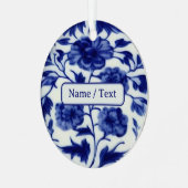 青かわいらしと白の花の絵画文字-カスタム メタルオーナメント (正面左)