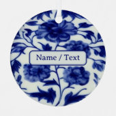 青かわいらしと白の花の絵画文字-カスタム メタルオーナメント (正面)
