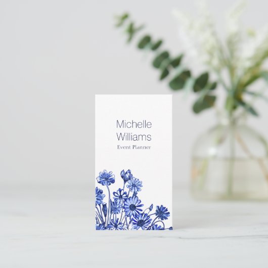 青かわいらしと白の花図 名刺 (スタンド正面)