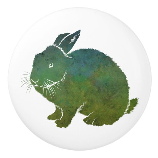 青かわいらしと緑のウサギ セラミックノブ (正面)