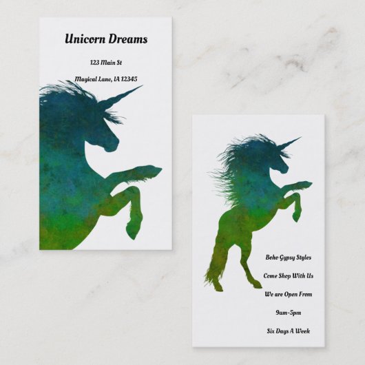 青かわいらしと緑のユニコーン 名刺 (正面/裏面)