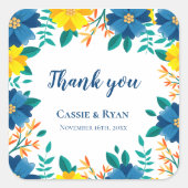青かわいらしと黄のフローラ結婚に感謝 スクエアシール (正面)
