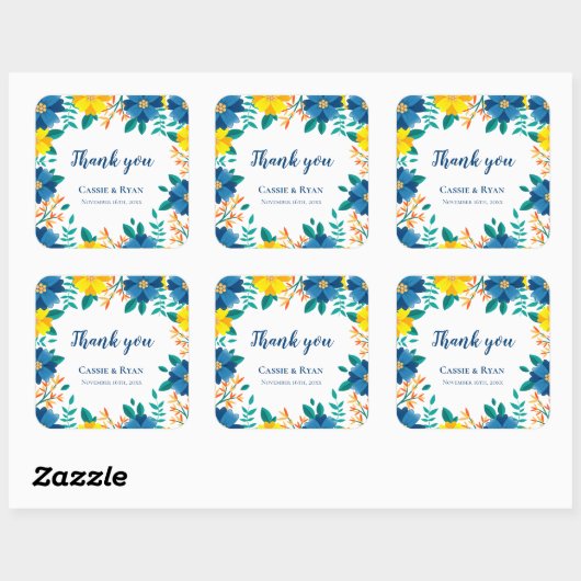 青かわいらしと黄のフローラ結婚に感謝 スクエアシール (シート)