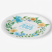 青かわいらしと黄のフローラ70誕生日 ペーパープレート (アングル)