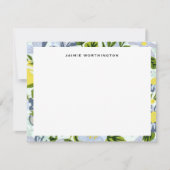 青かわいらしと黄の花の模様ガーリー ノートカード (正面)