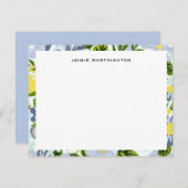 青かわいらしと黄の花の模様ガーリー ノートカード (正面/裏面)