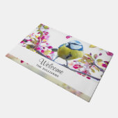 青かわいらしと黄色の鳥がブランチへようこそ ドアマット (アングル)