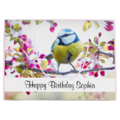 青かわいらしと黄色の鳥オンアブランチ誕生日 ラージペーパーバッグ (正面)