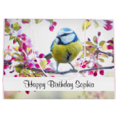 青かわいらしと黄色の鳥オンアブランチ誕生日 ラージペーパーバッグ (裏面)