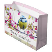 青かわいらしと黄色の鳥オンアブランチ誕生日 ラージペーパーバッグ (裏面アングル)
