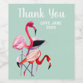 青かわいらしのピンクのフラミンゴ ワインラベル (シングルラベル)