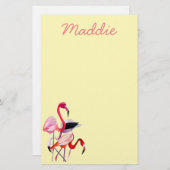 青かわいらしのピンクのフラミンゴ 便箋 (正面/裏面)