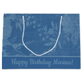 青かわいらしの花の模様 ラージペーパーバッグ (正面)