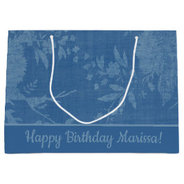 青かわいらしの花の模様 ラージペーパーバッグ