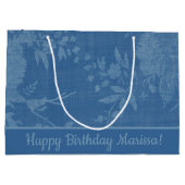 青かわいらしの花の模様 ラージペーパーバッグ (裏面)