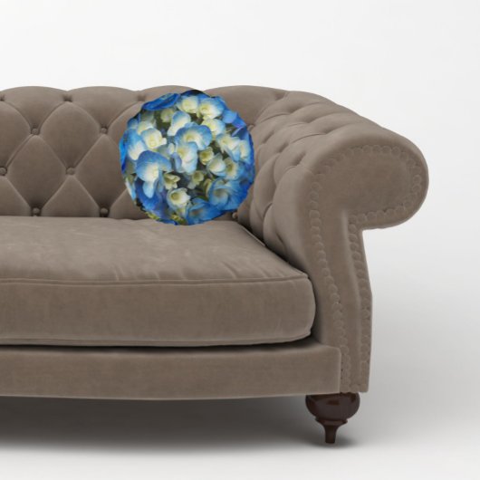 青かわいらしアジサイフローラ ラウンドクッション