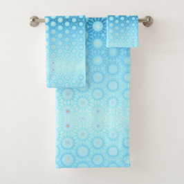 青かわいらしグラデーションと桃のジオメトリックなデュベットカバー バスタオルセット