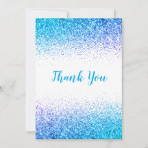 青かわいらしグリッターシンプルモダンサンキューカード