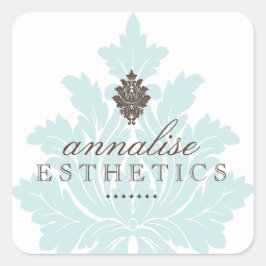 青かわいらしダマスクのシール スクエアシール