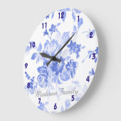 青かわいらしフランスのいデルフト見た青い白いフローラ ラージ壁時計 (傾斜)