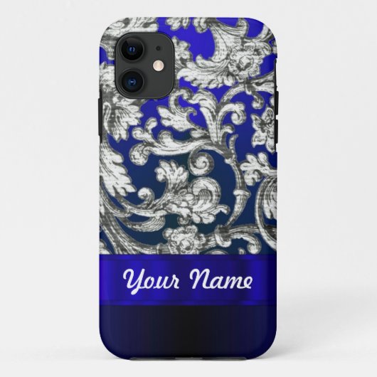 青かわいらしフローラダマスク Case-Mate iPhoneケース (裏面)