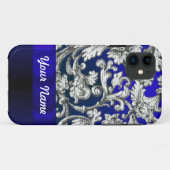 青かわいらしフローラダマスク Case-Mate iPhoneケース (裏面(横))