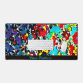 青かわいらしフローラモザイクパーソナライズされた デスクマット (キーボード&マウス)