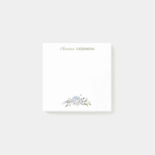 青かわいらしフローラ水色パーソナライズされた ポストイット (正面)