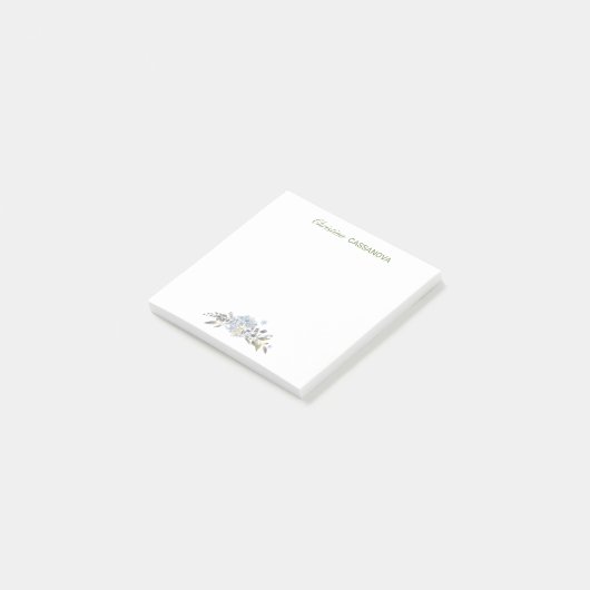 青かわいらしフローラ水色パーソナライズされた ポストイット (アングル)