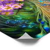 青かわいらし孔雀と紫フローラ ポスター (角)