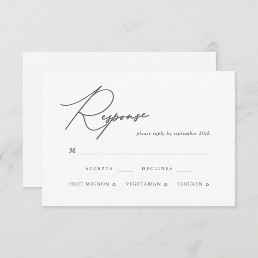 青かわいらし書結婚式RSVPカード 出欠カード (正面/裏面)