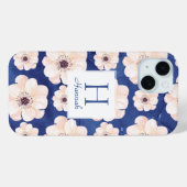 青かわいらし桃花柄モノグラム Case-Mate iPhoneケース (裏面 (横))