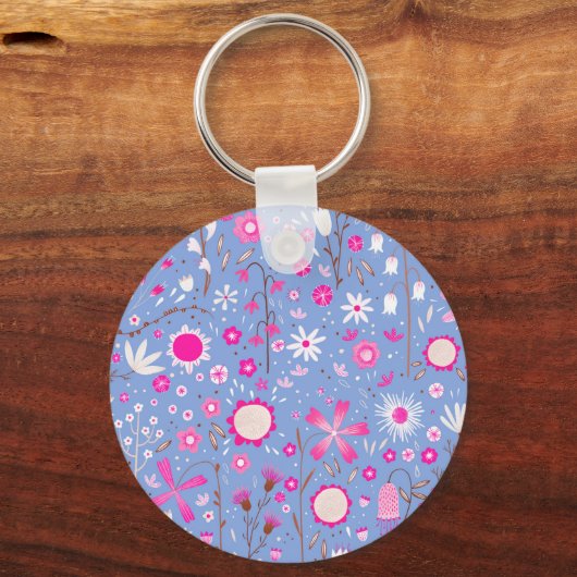 青かわいらし植物野草フローラ キーホルダー (正面)