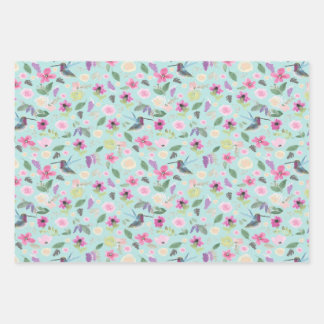 青かわいらし水色ギフトラップセット ラッピングペーパーシート