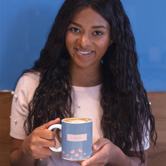 青かわいらし水色マグカップにピンクの花 コーヒーマグカップ