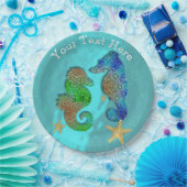 青かわいらし海で泳ぐ海馬 ペーパープレート (パーティー)